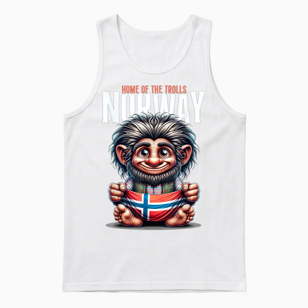 Norway Troll Flag Norway Outdoor Travel Scandinavia T-Shirt, Black Unisex Tank Top in White