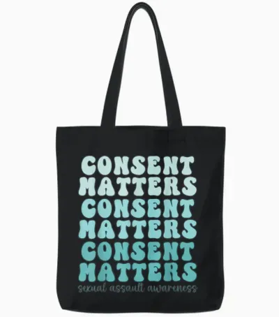 Sexual Assault Awareness Month Consent Matters Teal Ribbon Tote Bags - Black