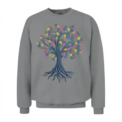 Autism Awareness Tree Puzzles Embrodery Effect Unisex Sweatshirt - Sport Grey