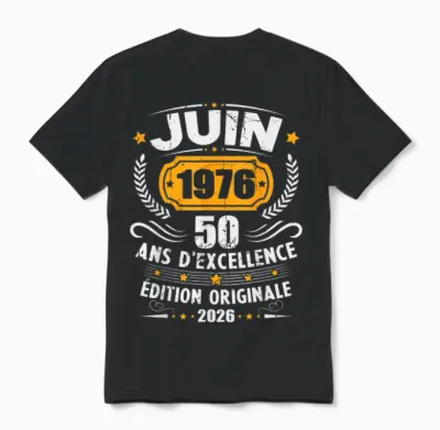 Vintage Juin 1976 Cadeau Anniversaire 50 Ans Hommes Femmes Unisex T-Shirt - Black