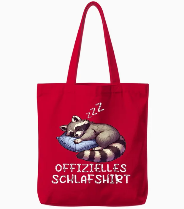 Official Sleepshirt Raccoon Cute Raccoon T-Shirt, Black Tote Bags in Red