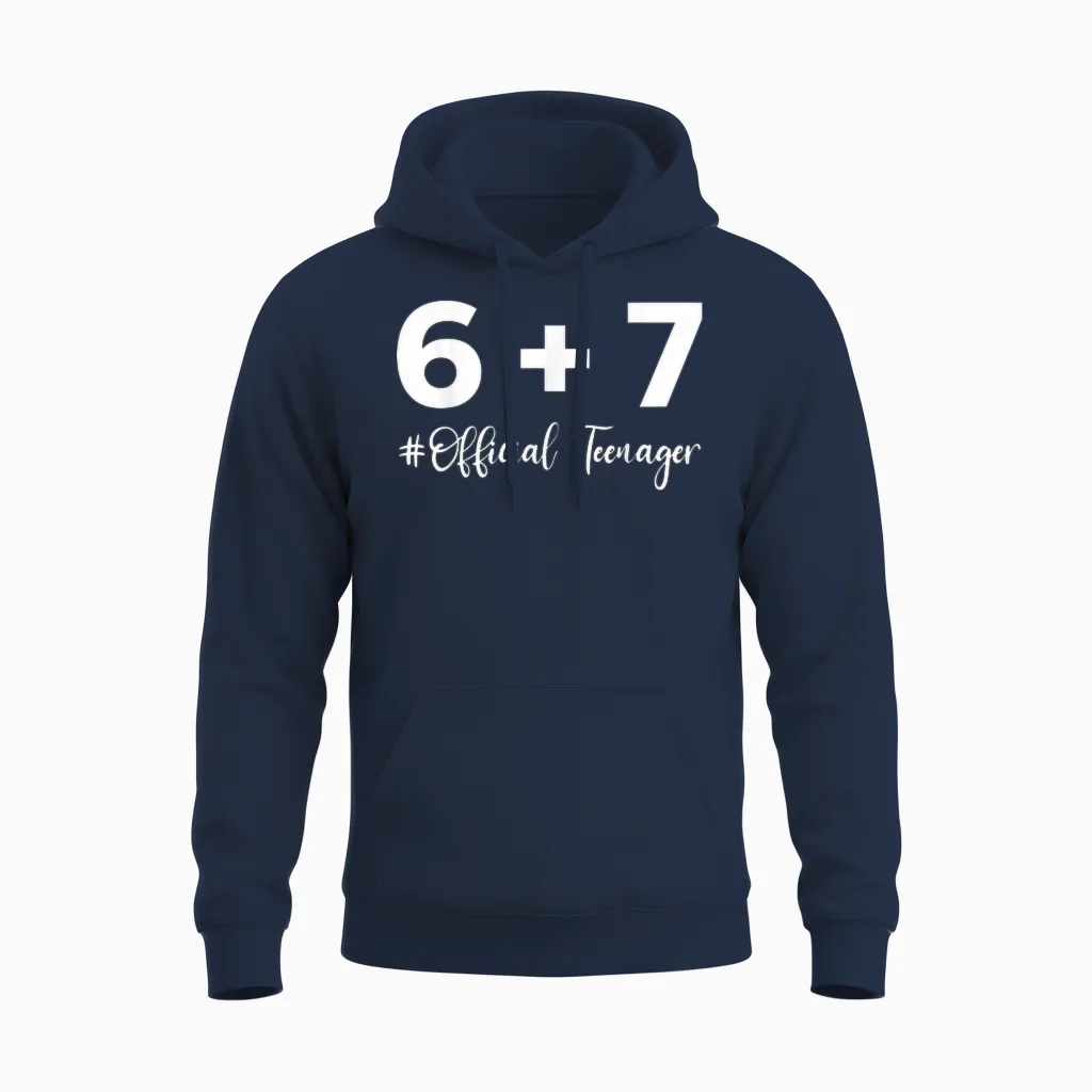 Funny 13th Birthday Official Teenager 6+7 Year Old Boys Unisex Hoodie in Navy
