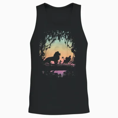 Disney the Lion King, Group Photo, Jungle Silhouette T-Shirt, Black, S Unisex Tank Top - Black