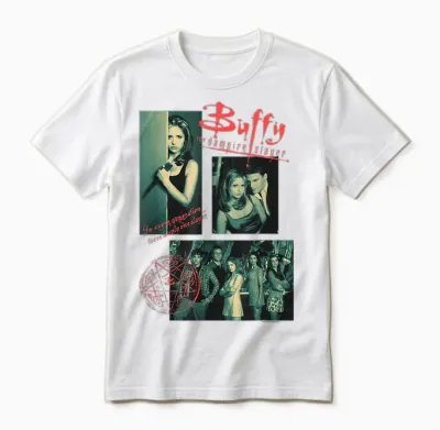 Buffy the Vampire Slayer Sunnydale High Vintage Collage T-Shirt, Black, S Unisex T-Shirt - White