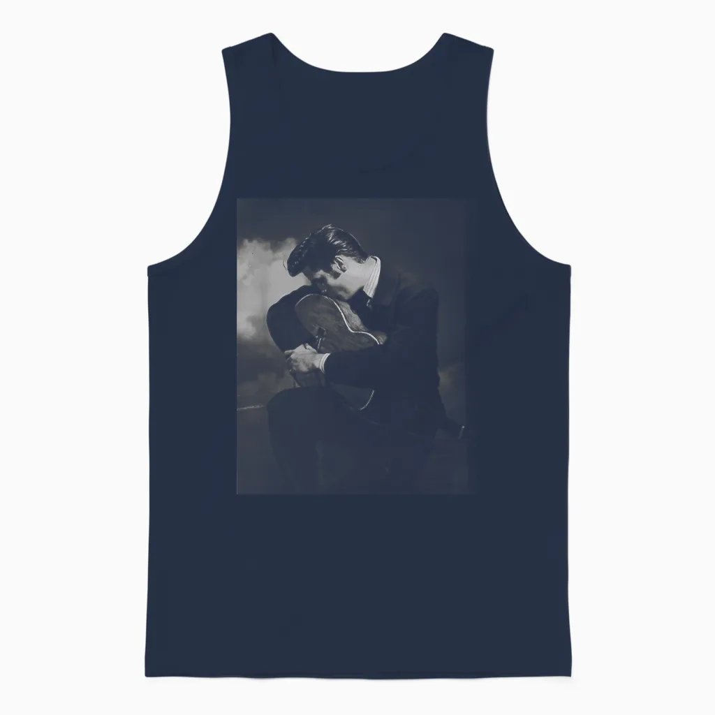 Elvis Presley Guitar Kiss T-Shirt, Black, S Unisex Tank Top in Navy