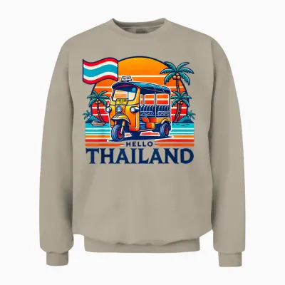 Hello Thailand Travel Gifts Souvenirs Holiday T-Shirt, White, S Unisex Sweatshirt - Sand