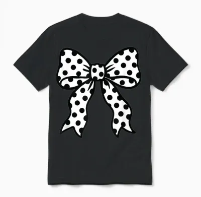 Coquette Polka Dot Bow Black and White Aesthetic Unisex T-Shirt - Black