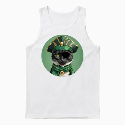 Pirate Cat Unisex Tank Top - White