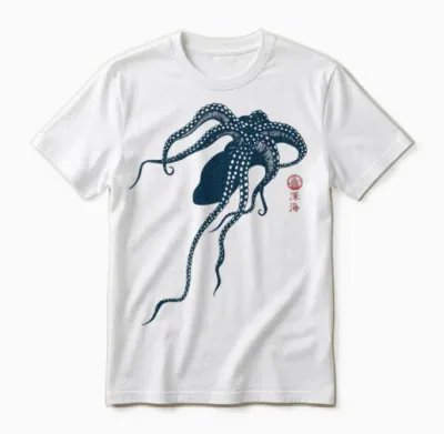 Japanese Aesthetic Vintage Octopus Unisex T-Shirt - White