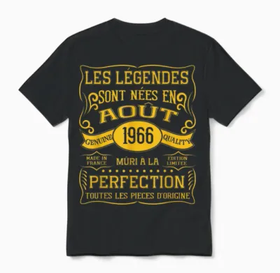 Legends Are Born in August 1966 59th Birthday Unisex T-Shirt - Black