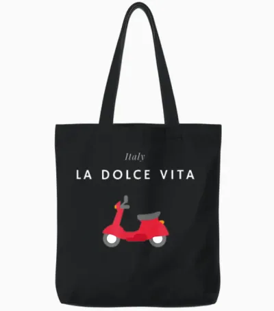 La Dolce Vita - Italy, Scooter, Italy Holidays T-Shirt, Black Tote Bags - Black