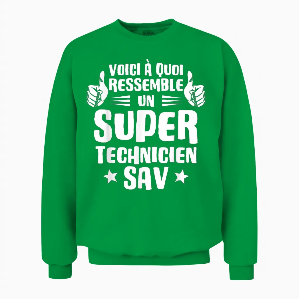 Here's What a Super Technician Sav T-Shirt Looks Like Unisex Sweatshirt in Irish Green