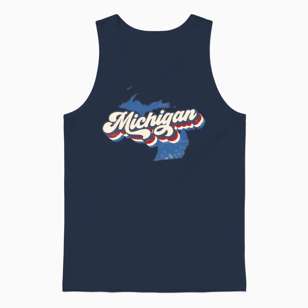 Groovy Retro Michigan Aesthetic Gift Unisex Tank Top - Navy
