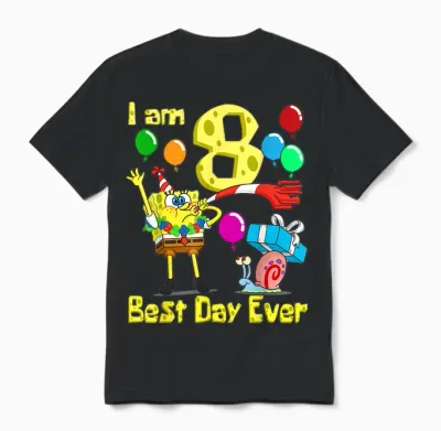 Mademark X Spongebob Squarepants - Spongebob I Am 8 Years Old Birthday Party Unisex T-Shirt - Black