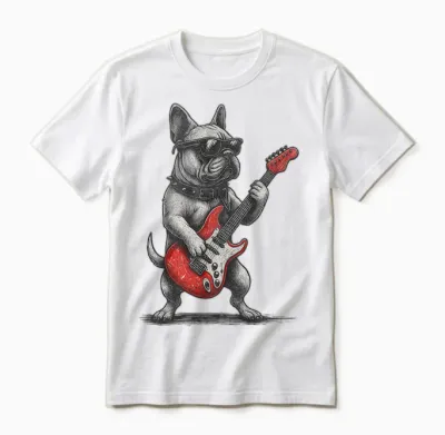 Guitare Vintage Bouledogue Français Punk Unisex T-Shirt - White