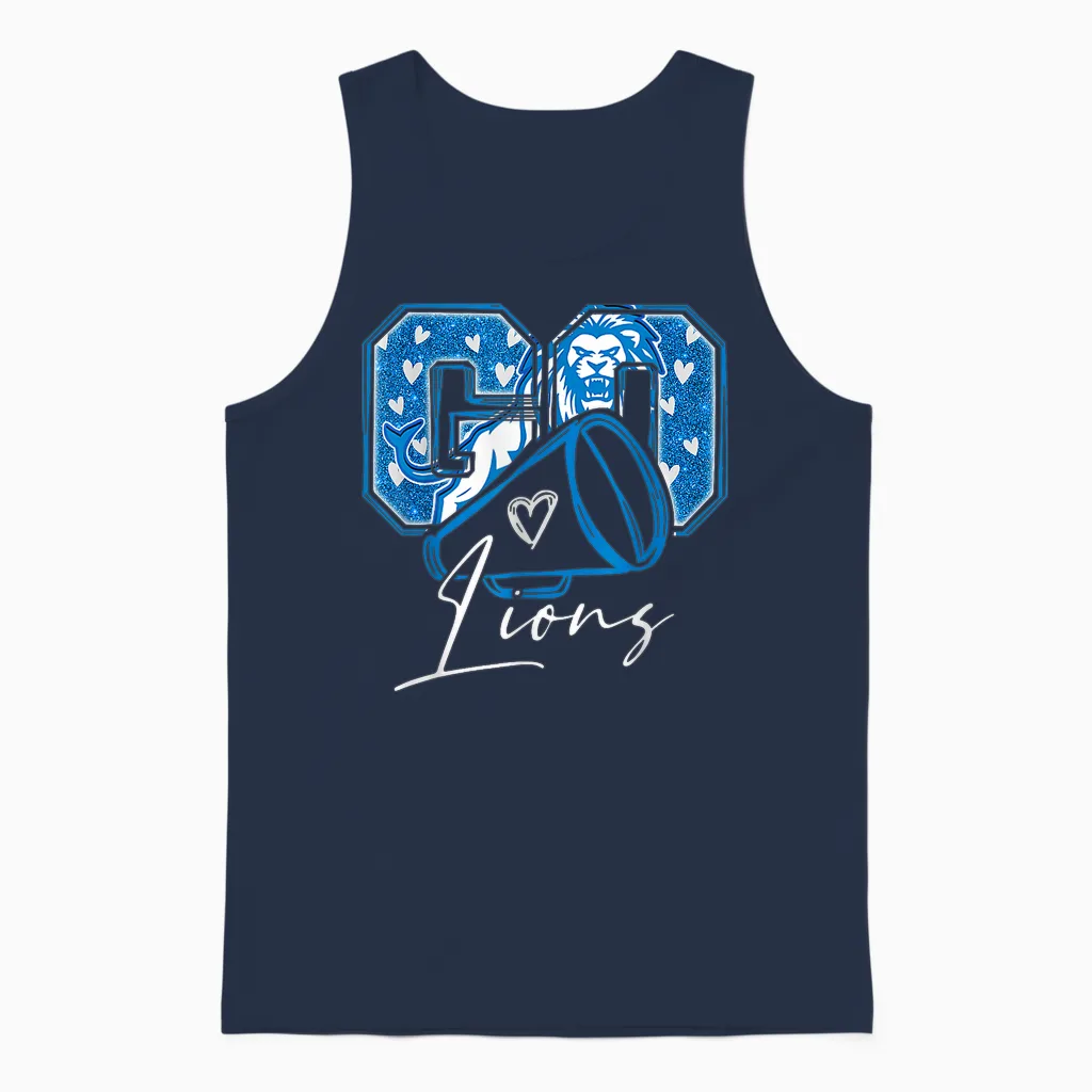 Go Cheer Lions Design Shirt for Men Women Girls Unisex Tank Top in Navy
