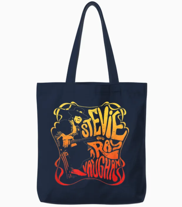 Stevie Ray Vaughan β Psychedelic Rock Musician Blues T-Shirt, Black, S Tote Bags in Navy