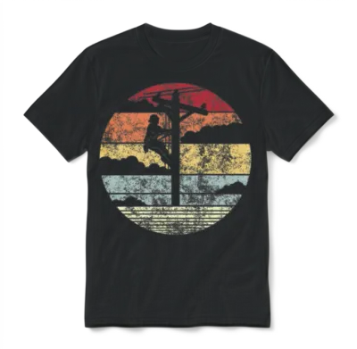 Vintage Retro Lineman Line Worker Utility Pole Unisex T-Shirt - Black