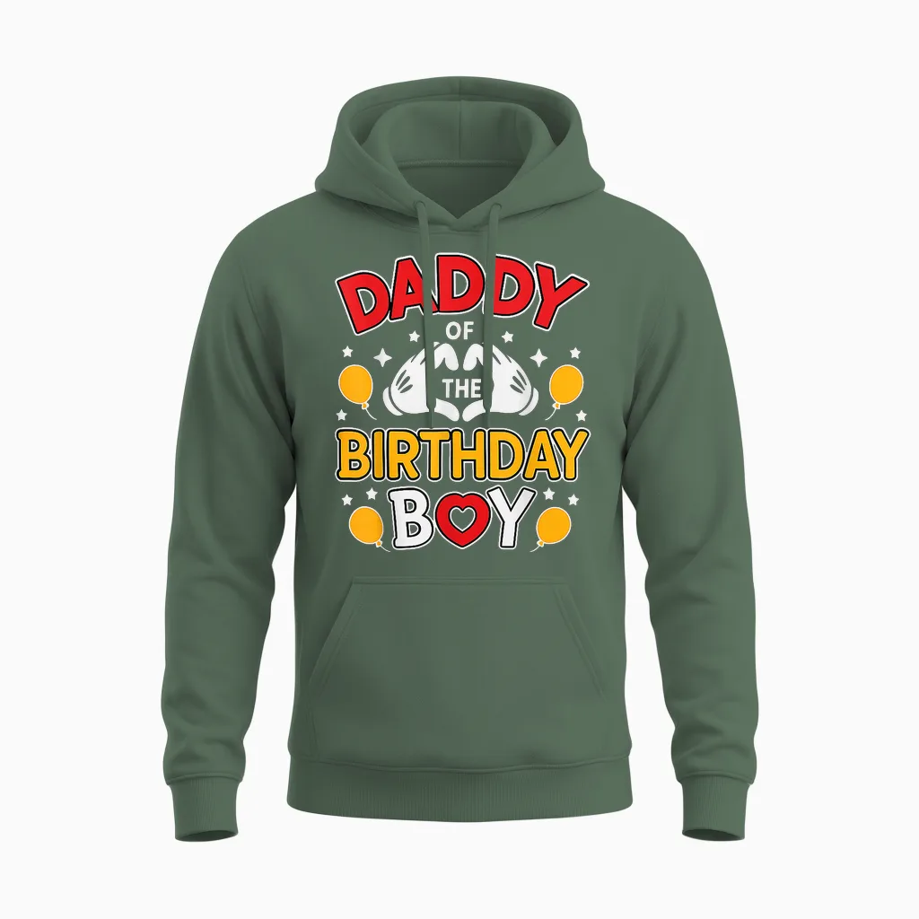 Daddy of the Birthday Boy Shirt Matching Dad Son Family Bday Unisex Hoodie in Military Green