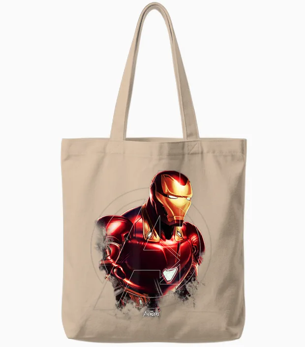 Marvel Avengers Endgame Iron Man Portrait Graphic T-Shirt Small Tote Bags in Natural