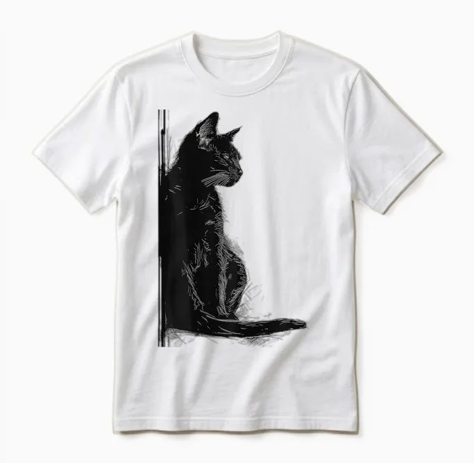 Katze Abstrakte Zeichnung Kunst Tier Illustration Grafik Katze Unisex T-Shirt in White