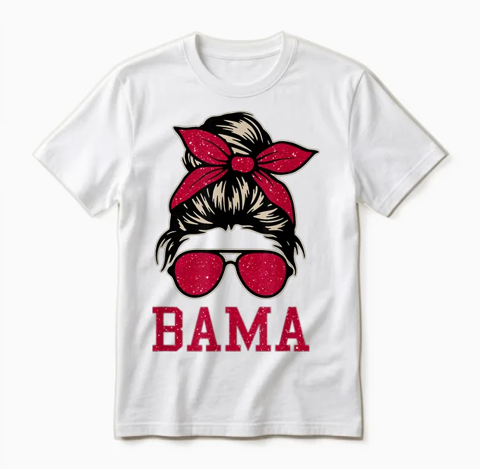 Bama Women Girl Mom Messy Bun Hair. Unisex T-Shirt in White