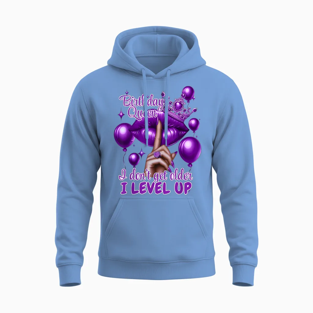 Retro Purple Birthday Queen I Dont Get Older I Level Up Unisex Hoodie in Carolina Blue