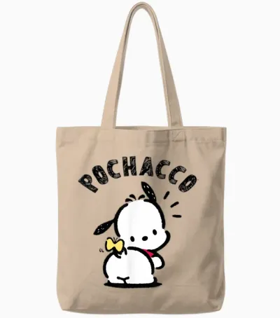 Sanrio Pochacco Backside Logo Tote Bags - Natural