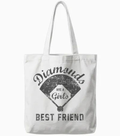 Diamonds Are a Girl's Best Friend Shirt Softball Mom Gift Tote Bags - White