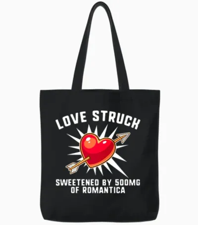 Valentines Day Shirt, Love Struck Sweetened By Tote Bags - Black