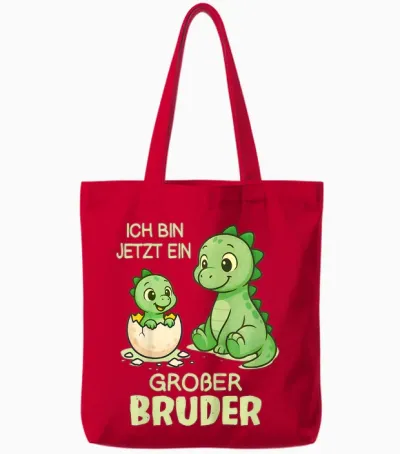 Children's Dino Siblings Baby T-Shirt with German Text "ich Bin Jetzt Ein Großer Bruder" [, Black, S Tote Bags - Red
