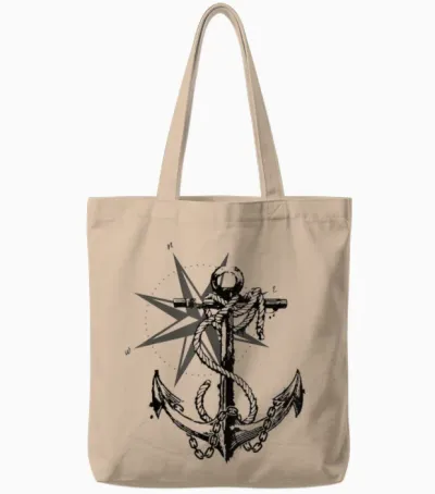 Anker Kompass Design Maritim Nautisch Retro Tote Bags - Natural