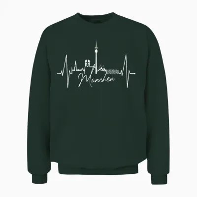 T-Shirt with German Text "münchen I Love Munich" Skyline Heartbeat, Black Unisex Sweatshirt - Forest