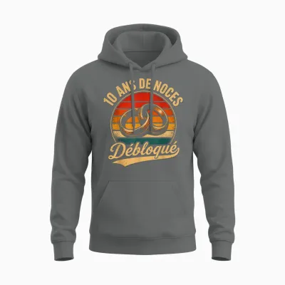 10 Ans De Mariage Noces D' étain Débloqué Cadeau Vintage Unisex Hoodie - Graphite Heather