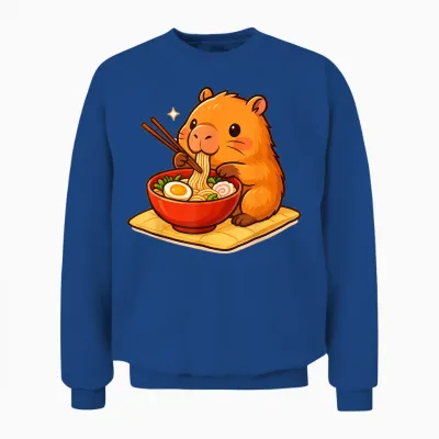 Kawaii Cute Capybara Eating Japanese Ramen Noodles Anime Unisex Sweatshirt - Royal