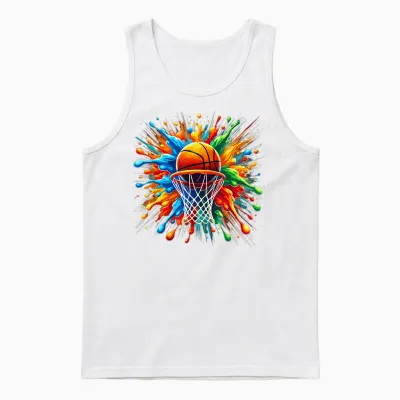 Basketball, Basketball Graphic | Boys, Girls, Tie Dye Splash T-Shirt, Black, S Unisex Tank Top - White