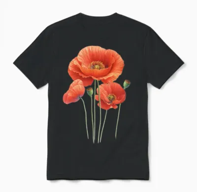 Poppy Flower Unisex T-Shirt - Black