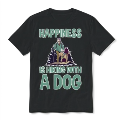 Happiness Is Hiking with a Dog 2 Unisex T-Shirt - Black