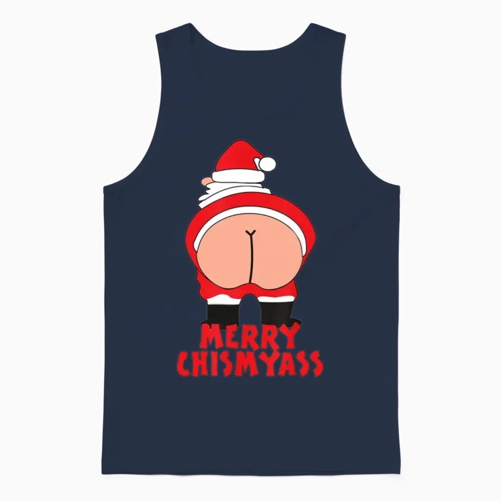 Merry Chismyass Funny Santa Christmas Unisex Tank Top in Navy