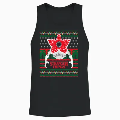 Stranger Things Christmas Epic Demogorgon Ugly Sweater Logo Unisex Tank Top - Black