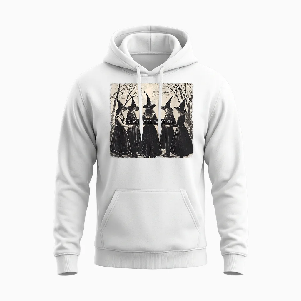 Girl Will Be Girl Lustige Hexe Halloween Vibes Feminist Unisex Hoodie in White