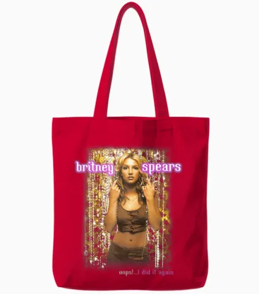 Britney Spears - Oops!... I Did It Again Tour Birthday T-Shirt, Black Tote Bags in Red
