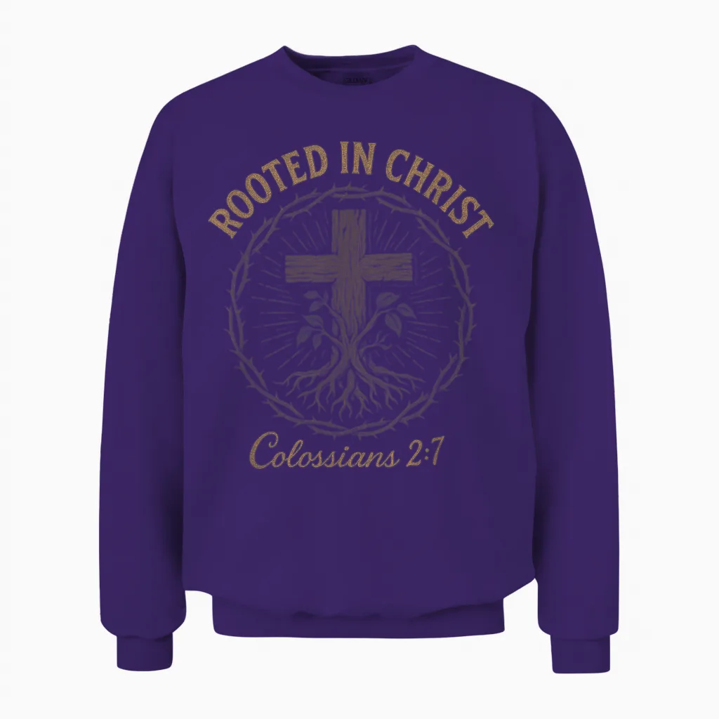 Verwurzelt in Christus β Christliches Jesus-Kreuz Unisex Sweatshirt in Purple