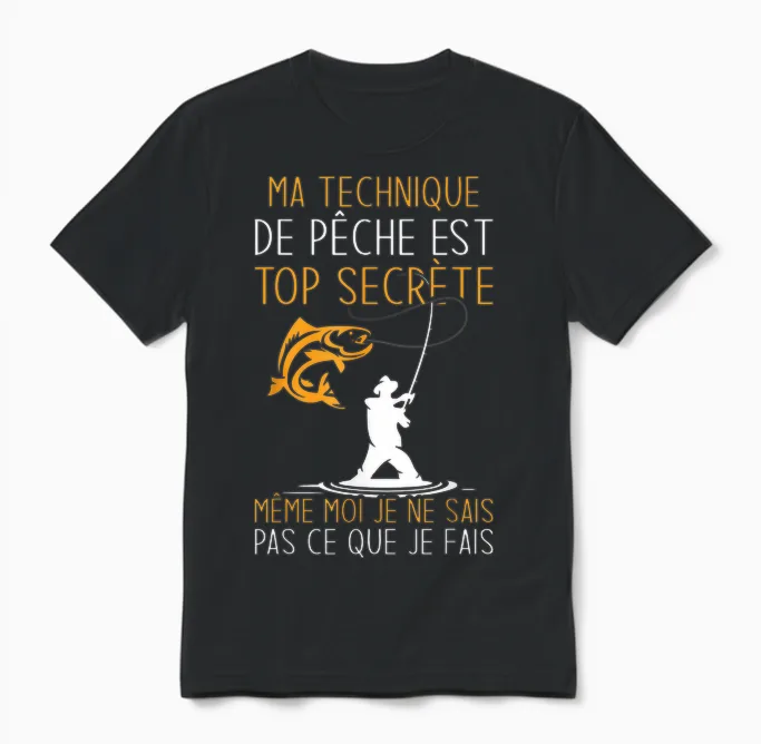 Funny Fisherman Fishing Technique Is Top Secret T-Shirt, Black, S Unisex T-Shirt in Black