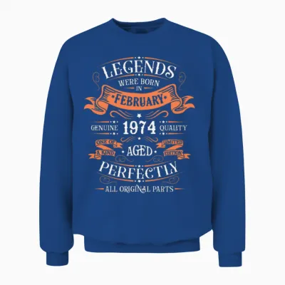 February 1974| February 1974 Anniversary 1974 Unisex Sweatshirt - Royal