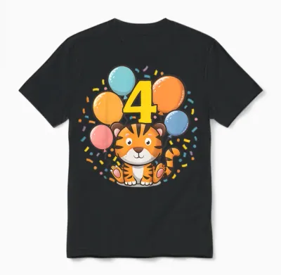 Kinder 4. Geburtstag Kindergeburtstag Vierter Geburtstag Tiger Unisex T-Shirt - Black
