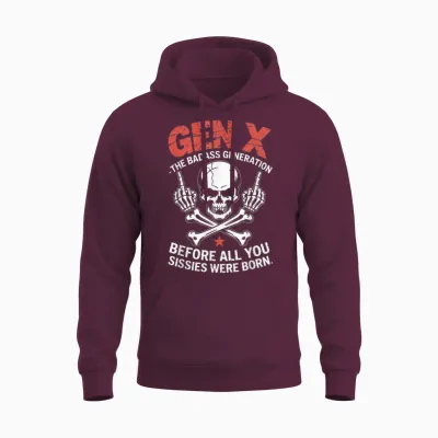 Gen X the Badass Generation Skull Major Unisex Hoodie - Maroon