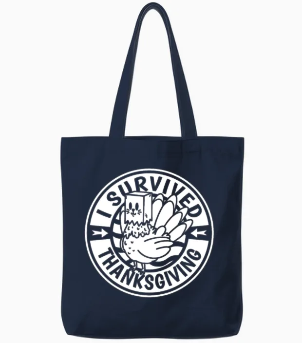 Thanksgiving Funny Tote Bags in Navy
