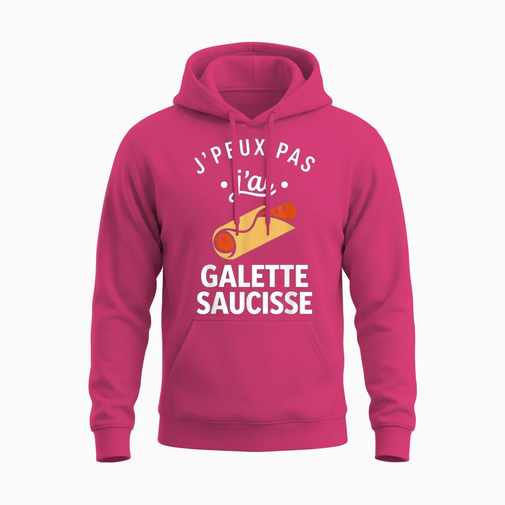 Nourriture Citation Humour J'peux Pas J'ai Galette Saucisse Unisex Hoodie in Heliconia