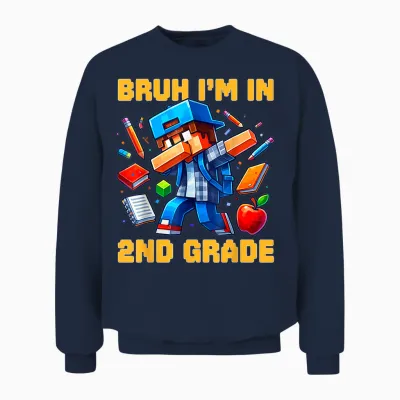 Bruh I'm in 2nd Grade Dabbing Boys Kids Gamer Back to School Unisex Sweatshirt - Navy